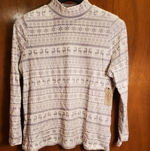 St. John's Bay 1x mock turtle neck reindeer print